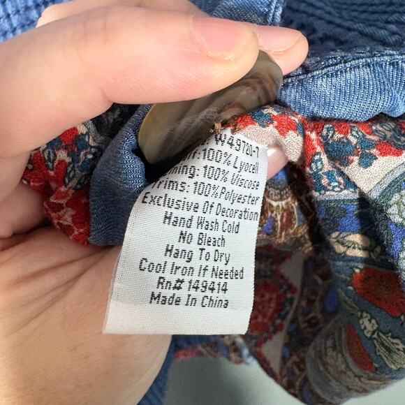 Johnny Was Sashiko Embroidered Patchwork Blazer - Medium - Women's Blue Chambray - Picture 6 of 7